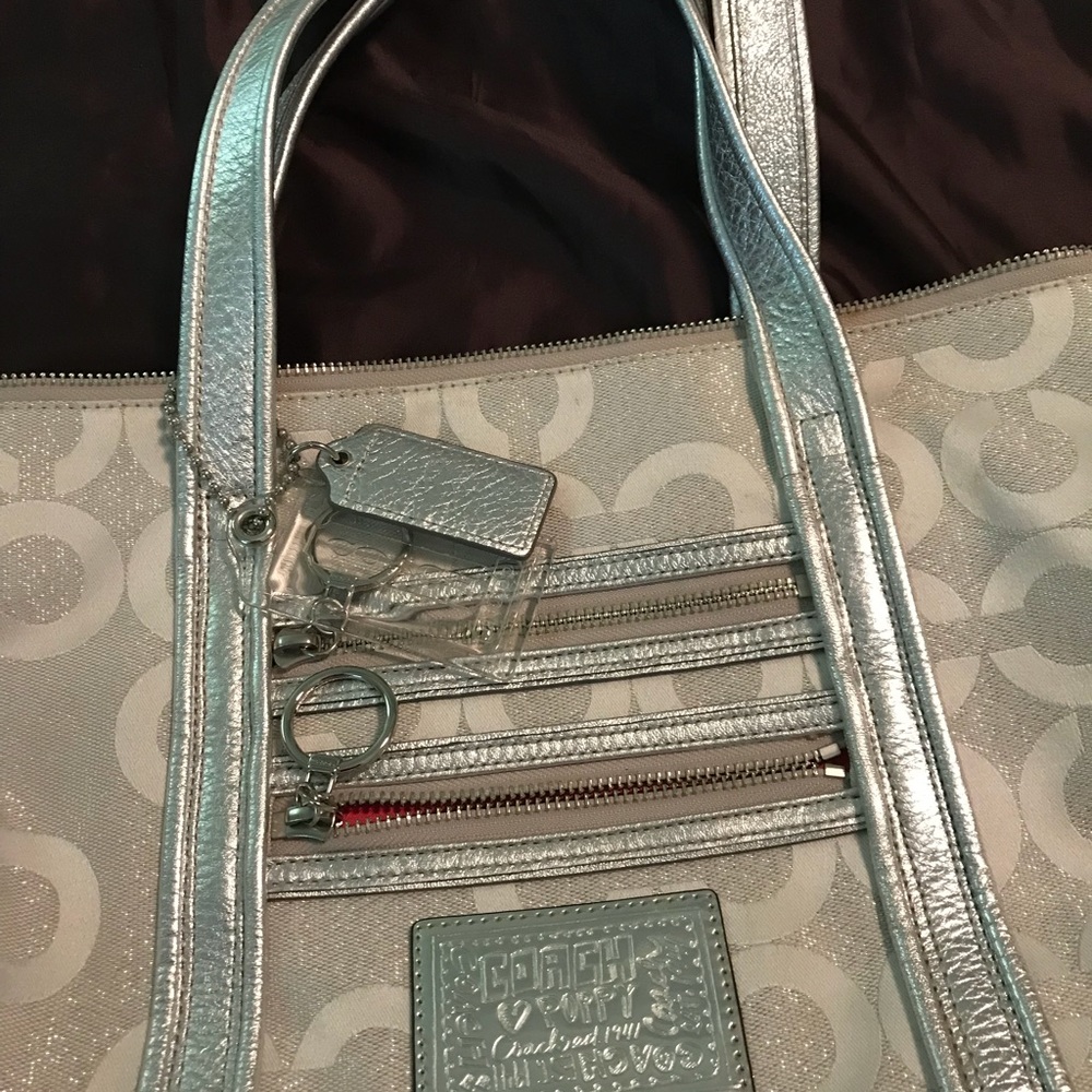 White glitter purse coach